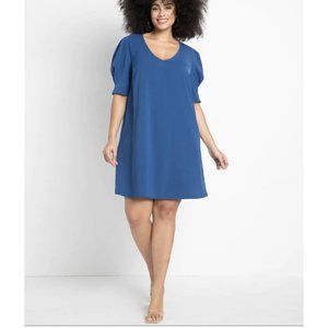Eloquii Puff Sleeves Tee Dress Size 18 V-neck Shift Dress Navy Blue